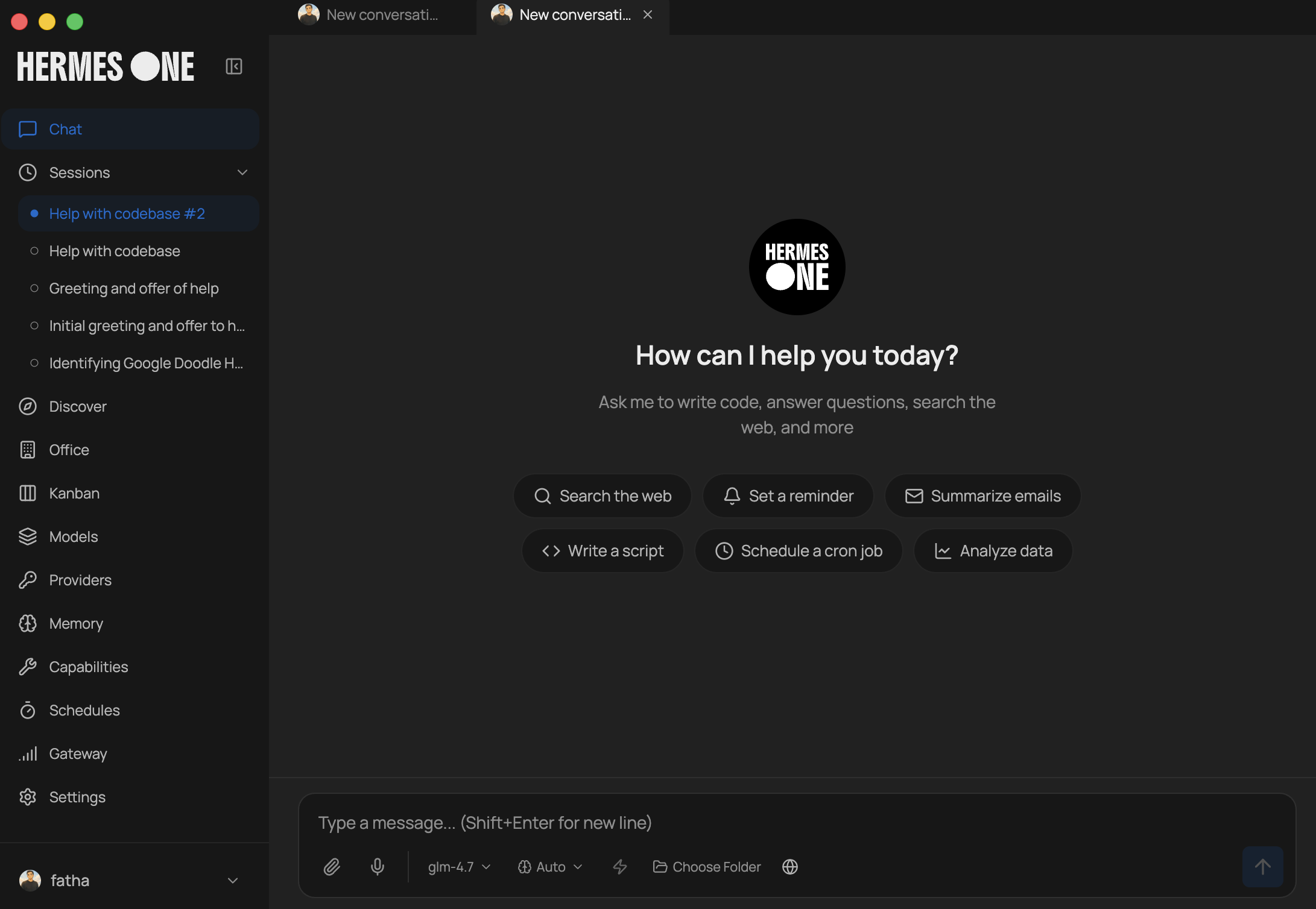 Hermes Chat screen