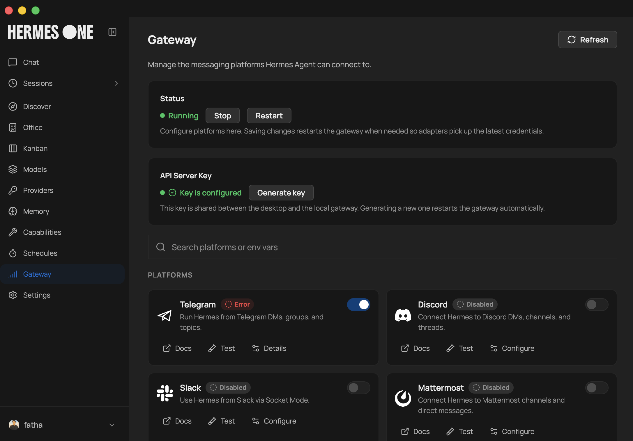 Hermes Gateway screen