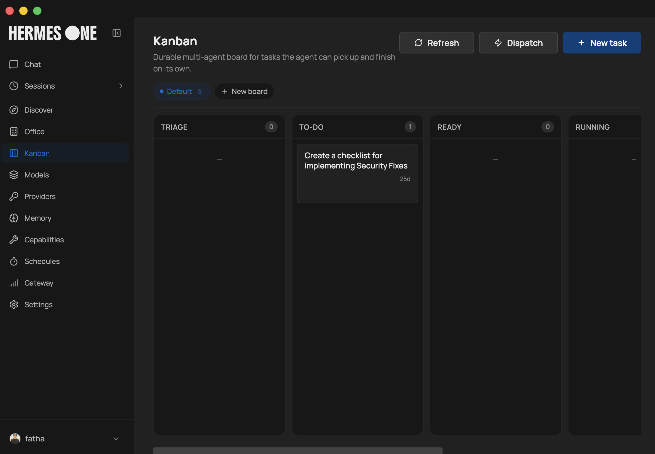 Hermes Kanban screen